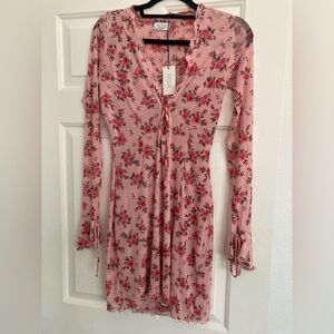 RESA Pink Floral Long-Sleeve Tie Front Dress size medium